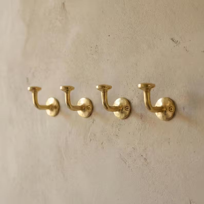 Solid Brass Wall Hook, Unlacquered Antique Finish, Rustic Towel/Coat Hook