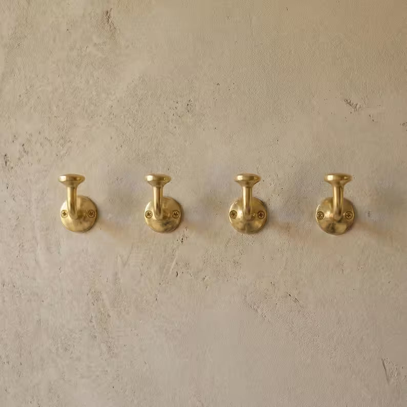 Solid Brass Wall Hook, Unlacquered Antique Finish, Rustic Towel/Coat Hook