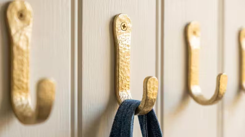 Hammered Solid Brass Wall Hook, Unlacquered, Heavy Duty Coat Towel Robe Hook
