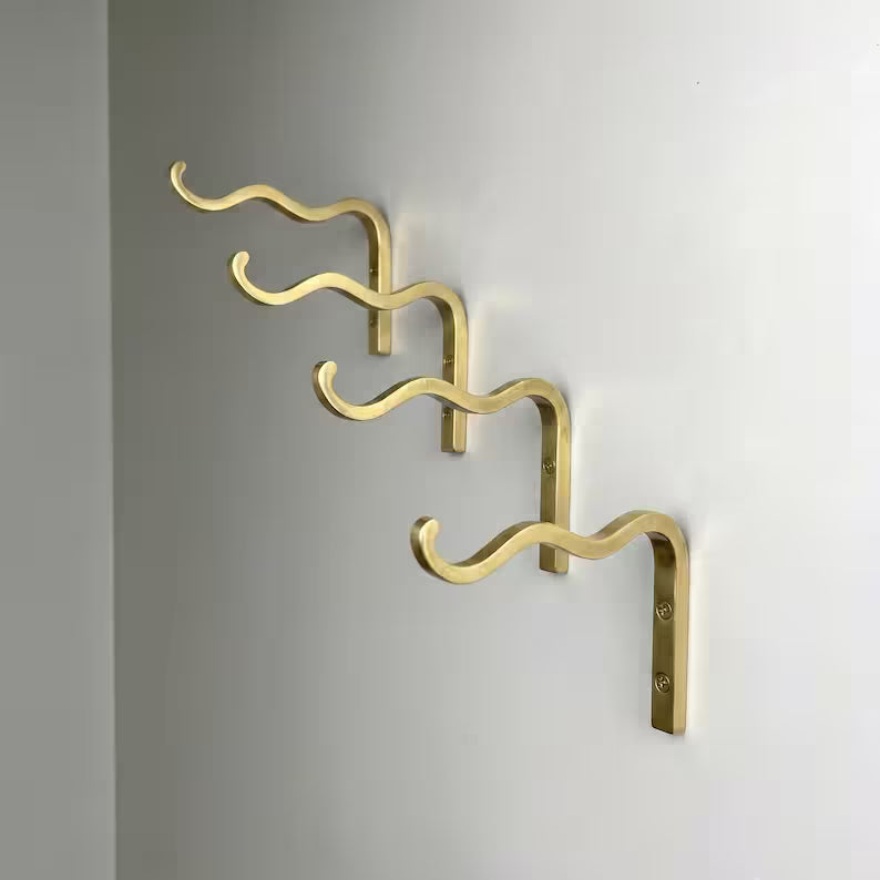 Solid Brass Wavy Wall Hook, Modern Sculptural Coat Hanger, Entryway Organizer