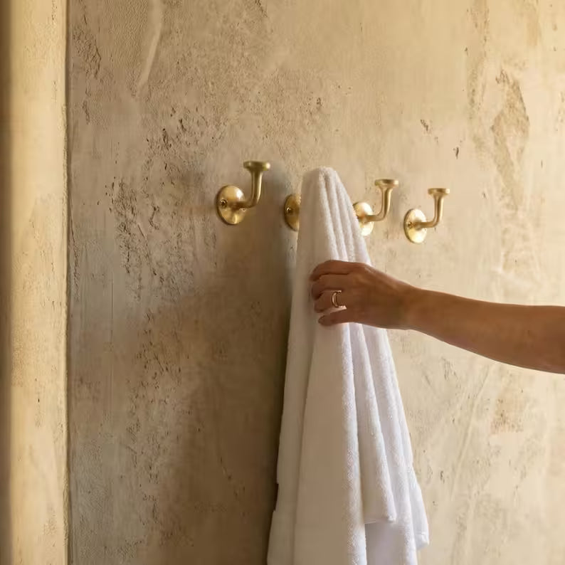 Solid Brass Wall Hook, Unlacquered Antique Finish, Rustic Towel/Coat Hook