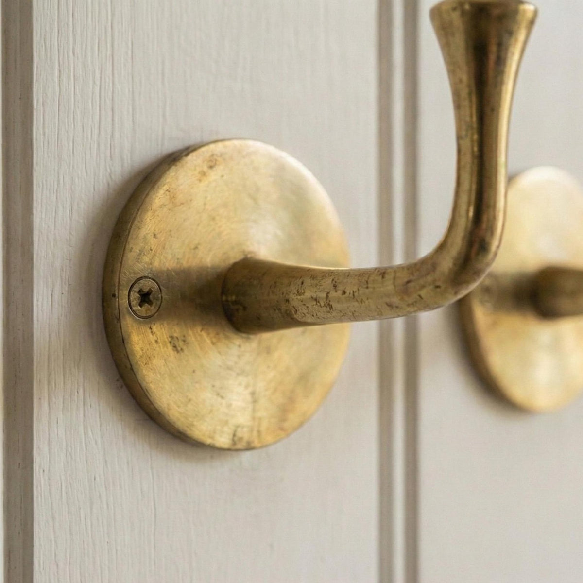 Antique Solid Brass Wall Hook | Double Coat & Towel Hook for Entryway Bathroom