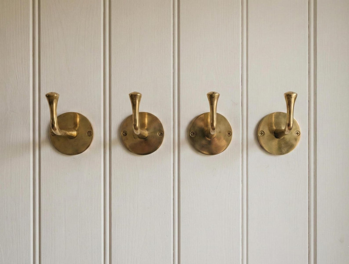 Antique Solid Brass Wall Hook | Double Coat & Towel Hook for Entryway Bathroom