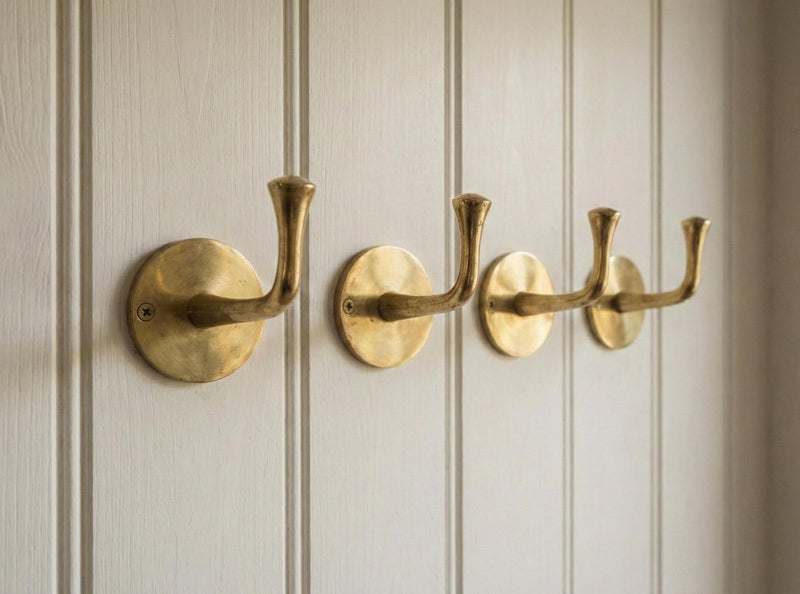 Antique Solid Brass Wall Hook | Double Coat & Towel Hook for Entryway Bathroom