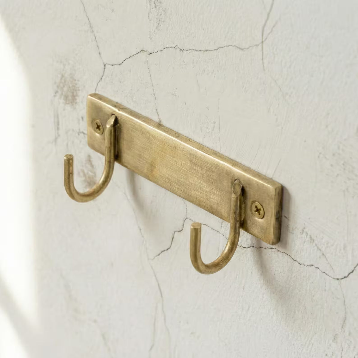 Unlacquered Solid Brass Antique Engraved Double Wall Hook | Vintage Coat & Towel Hook