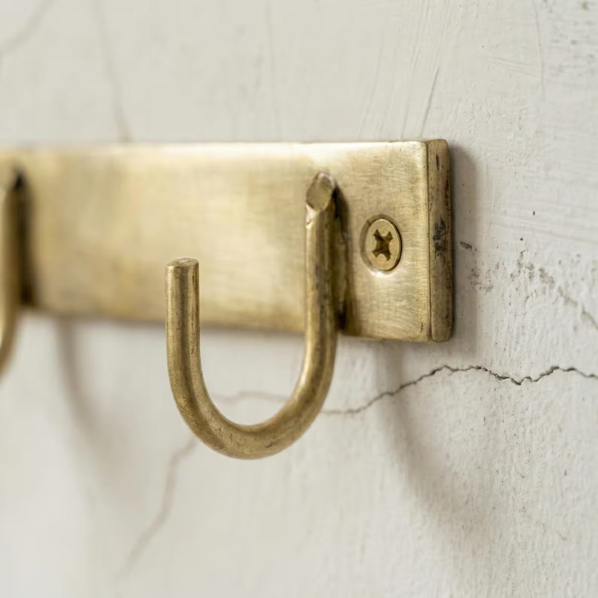 Unlacquered Solid Brass Antique Engraved Double Wall Hook | Vintage Coat & Towel Hook