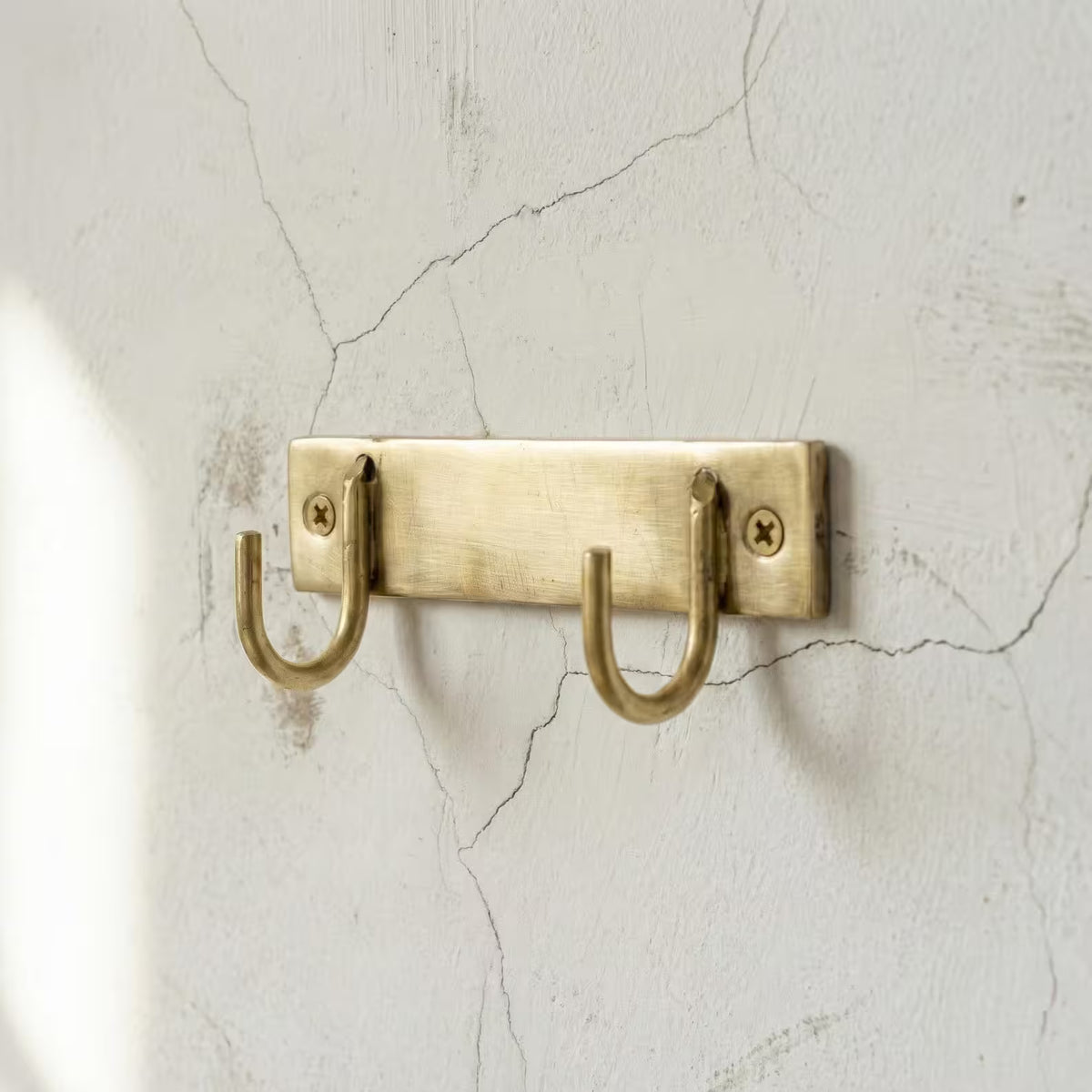 Unlacquered Solid Brass Antique Engraved Double Wall Hook | Vintage Coat & Towel Hook