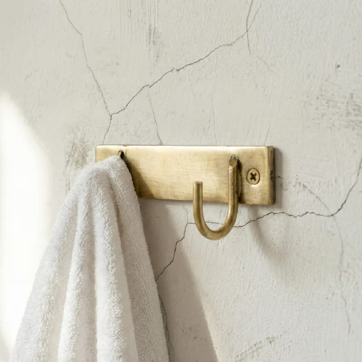 Unlacquered Solid Brass Antique Engraved Double Wall Hook | Vintage Coat & Towel Hook