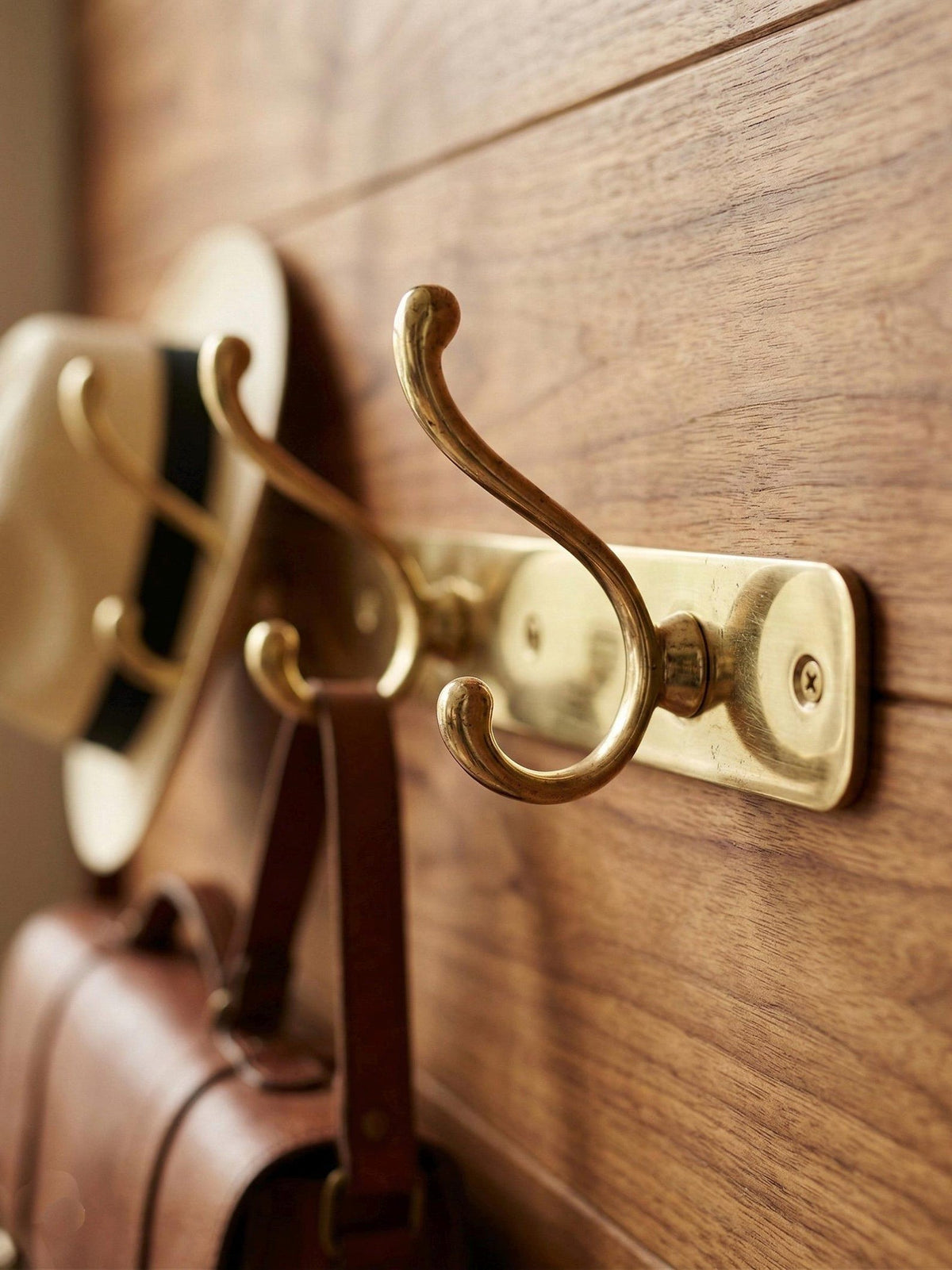 Unlacquered Solid Brass Coat Hook Rack, Wall Hooks Rail, Heavy Entryway Hat Hooks