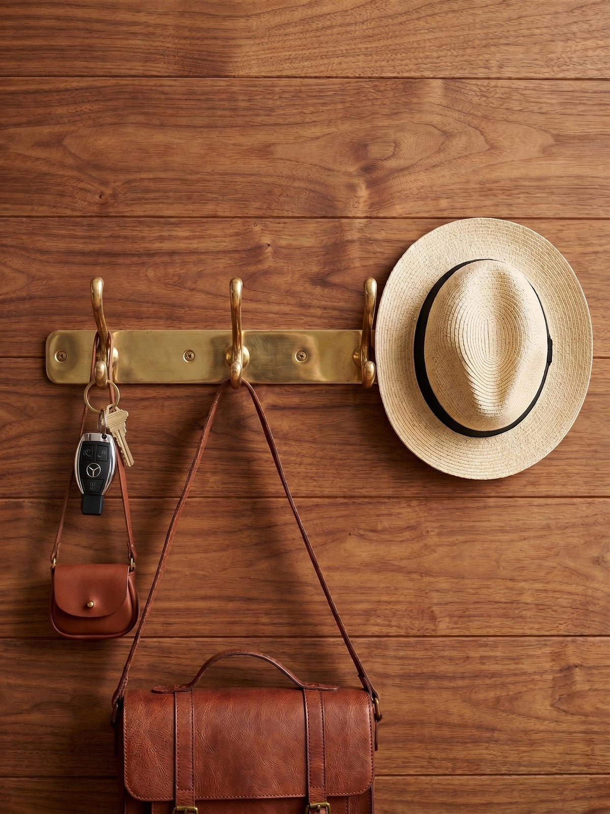Unlacquered Solid Brass Coat Hook Rack, Wall Hooks Rail, Heavy Entryway Hat Hooks