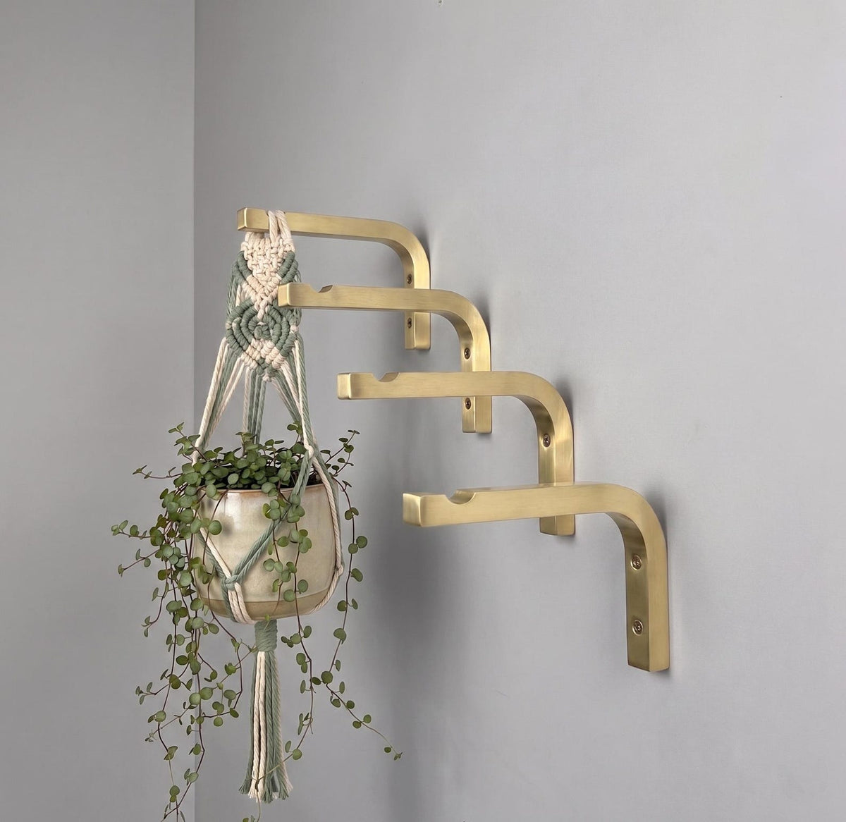 Solid Brass Plant Hanger Hook, Modern Minimalist Wall Bracket, Indoor Planter Holder
